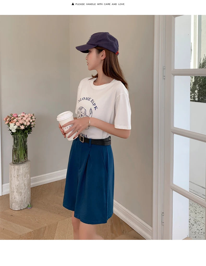 Jielur Women's Loose High Waist Suit Shorts Women Black Grey Blue Five-point Shorts Female Casual Wide-leg Shorts for Women S-XL