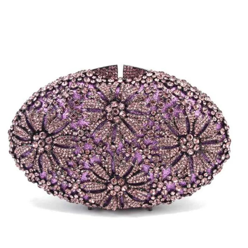 Gold Diamond Flower Evening Clutch Purse Oval Shape Rhinestone Crystal Wedding Bridal Clutches Luxury Phone Handbags