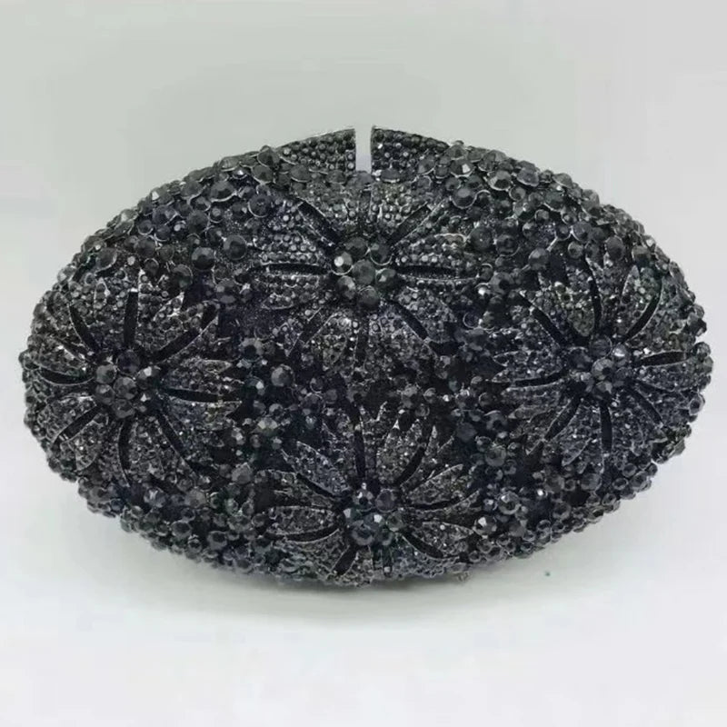 Gold Diamond Flower Evening Clutch Purse Oval Shape Rhinestone Crystal Wedding Bridal Clutches Luxury Phone Handbags
