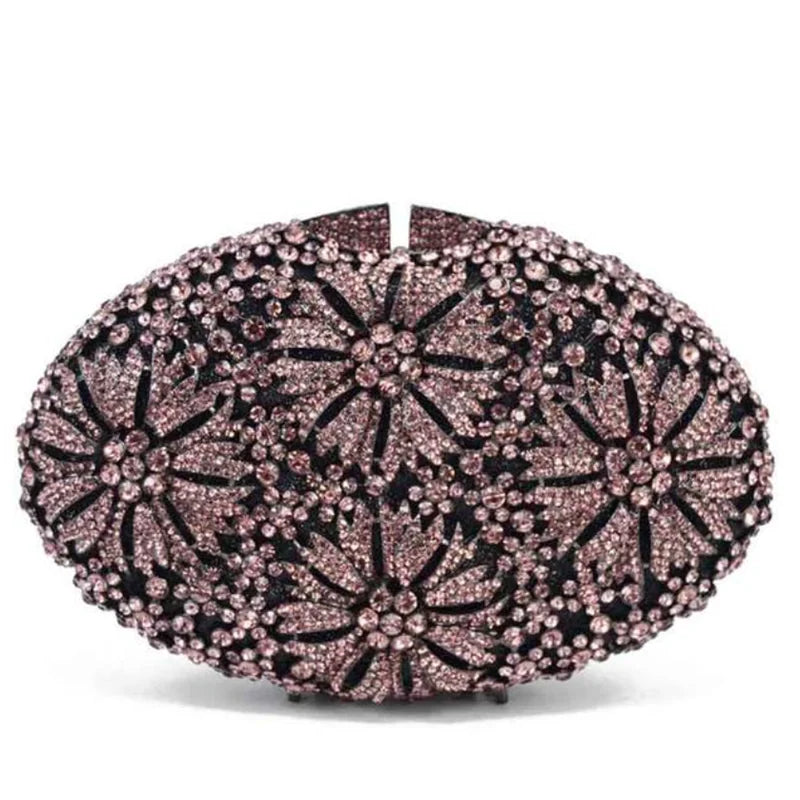 Gold Diamond Flower Evening Clutch Purse Oval Shape Rhinestone Crystal Wedding Bridal Clutches Luxury Phone Handbags
