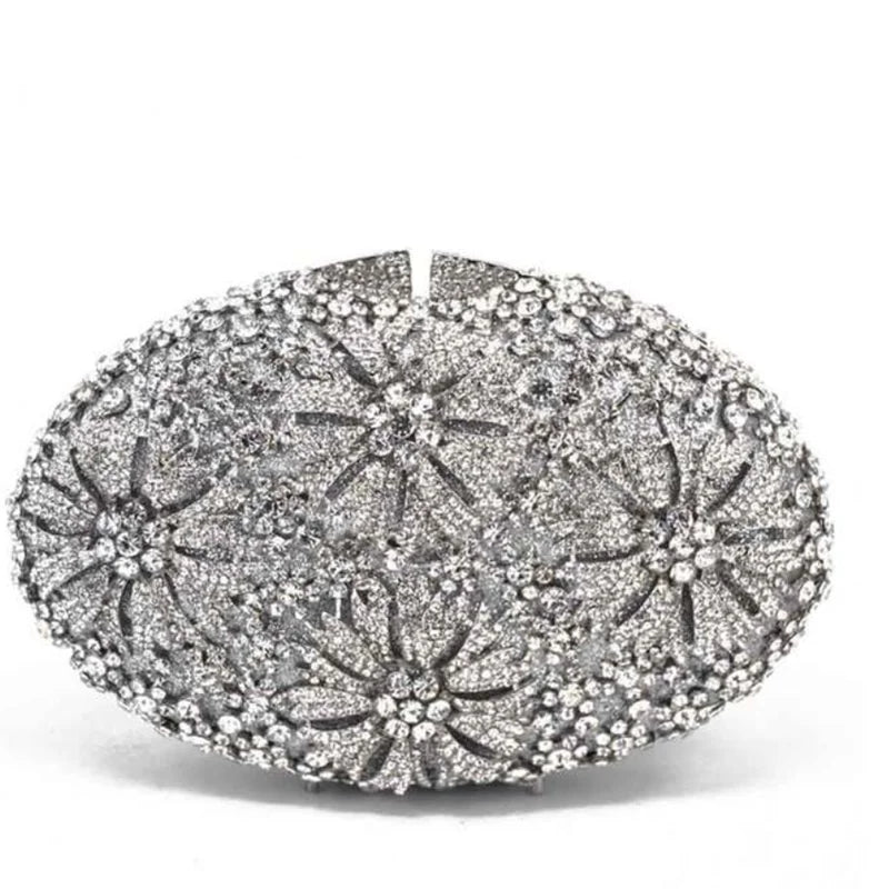 Gold Diamond Flower Evening Clutch Purse Oval Shape Rhinestone Crystal Wedding Bridal Clutches Luxury Phone Handbags