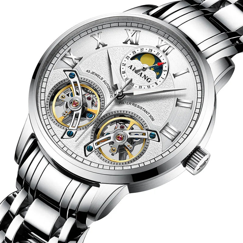 AILANG top luxury brand men's automatic watch quality business waterproof expensive double tourbillon mechanical watches fashion