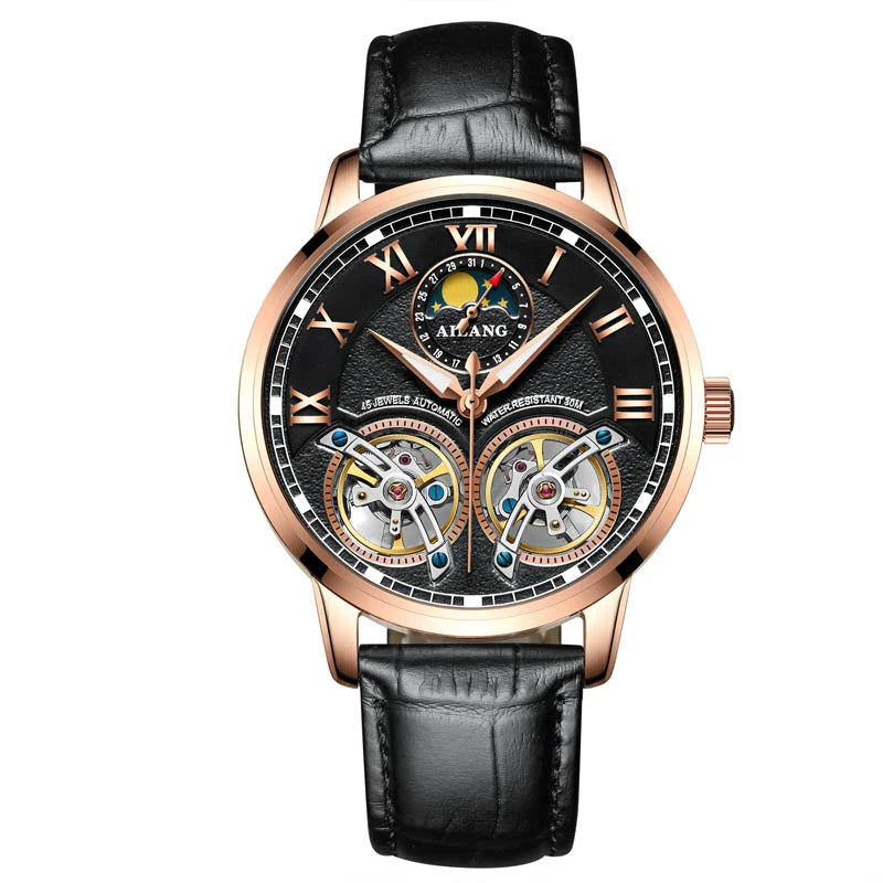 AILANG top luxury brand men's automatic watch quality business waterproof expensive double tourbillon mechanical watches fashion