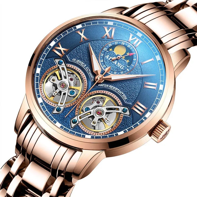 AILANG top luxury brand men's automatic watch quality business waterproof expensive double tourbillon mechanical watches fashion