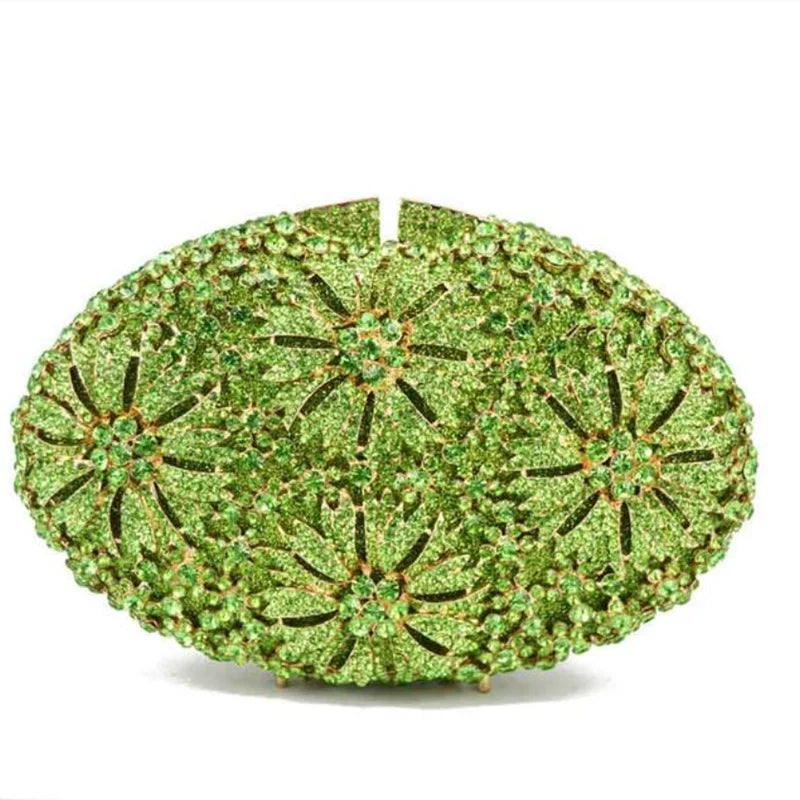 Gold Diamond Flower Evening Clutch Purse Oval Shape Rhinestone Crystal Wedding Bridal Clutches Luxury Phone Handbags
