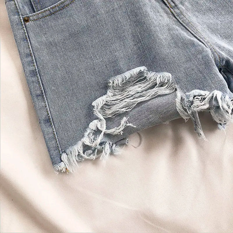 Summer New Style Wide Leg Pants Candy Color Ripped Denim Shorts Female High Waist Green A-line Women Jeans Hot Shorts Pants
