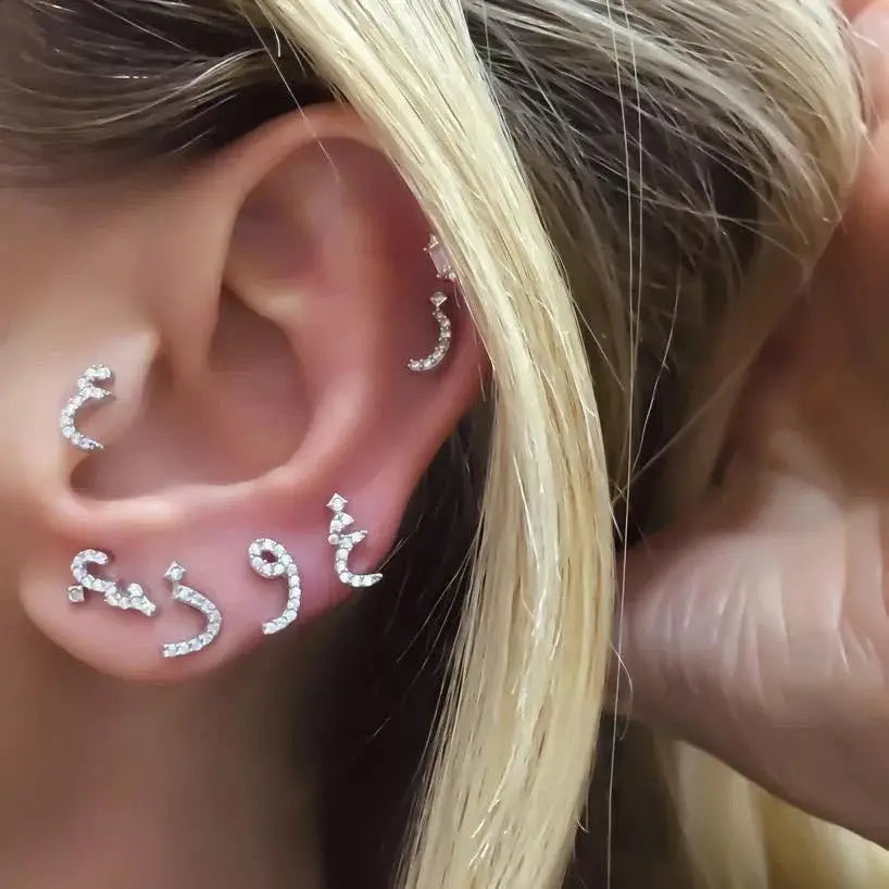 Arabic Love Letter Earrings for Women silver Plated AAA Zircon Earrings 2023 Luxury Aesthetic Jewelry Gift Wife Lover Jewelry