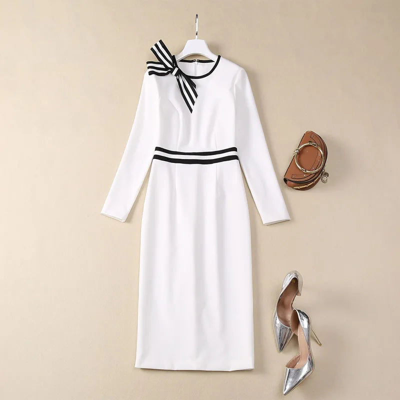 Kate Middleton Princess Dress Women Long Sleeve O-Neck Bow Dress