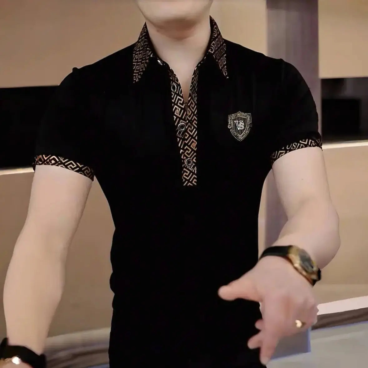New Summer Fashion Light Luxury Handsome Short sleeved POLO Shirt Men's Casual Business Lapel Top