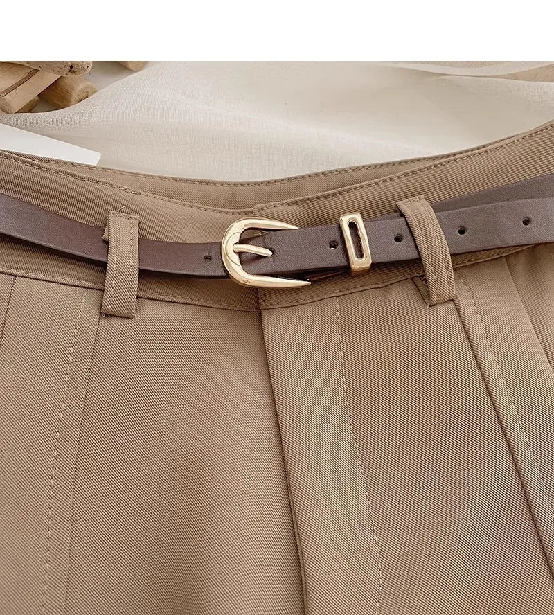 Casual Women A-Line Shorts Fashion Office Lady Commute Vintage Solid High Waist Short Pants Casual Streetwear Summer Trousers