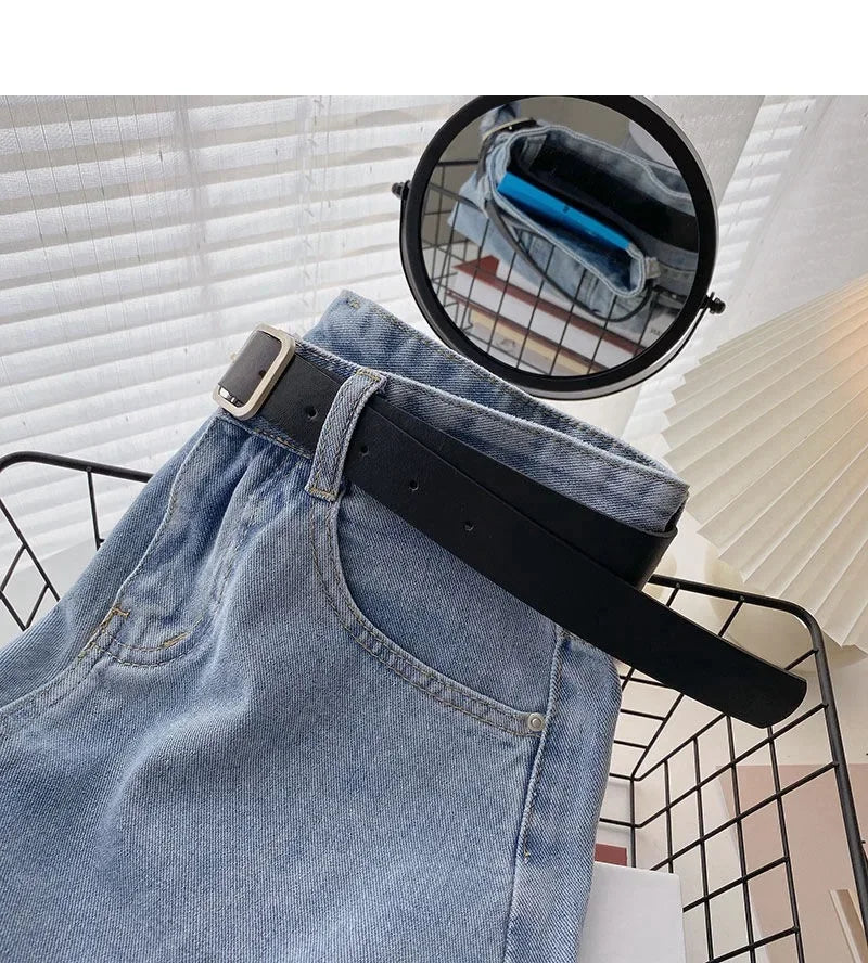 2022 New Spring Summer High-Waisted Slimming A- Line Denim Shorts Women's Loose-Fit Casual Heat Pants Rolled Edge Design