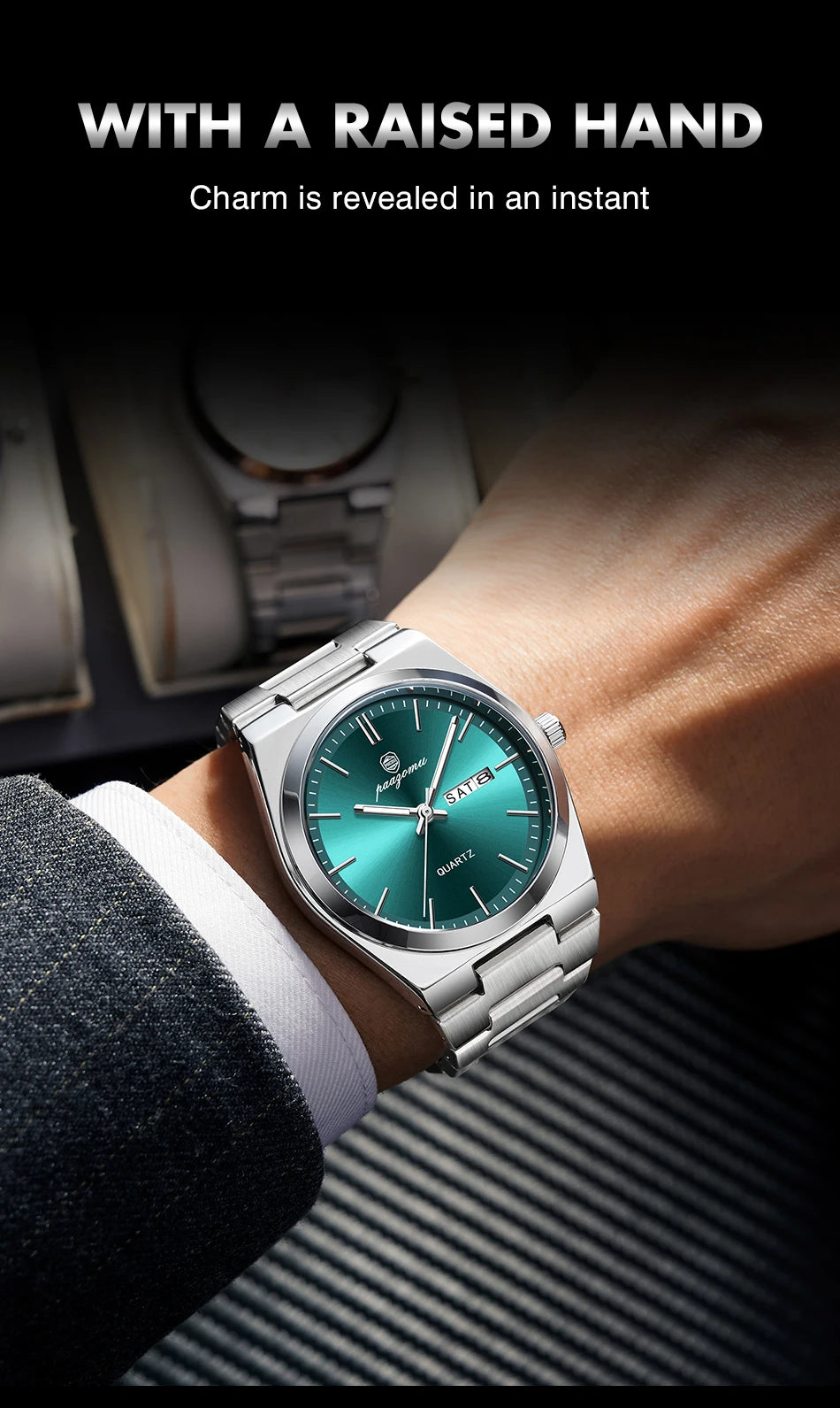PENGAGAR Luxury Men Watch Date Week Waterproof Luminous Stainless Steel Watch For Man Casual Quartz Men's Watches Male Sport+Box