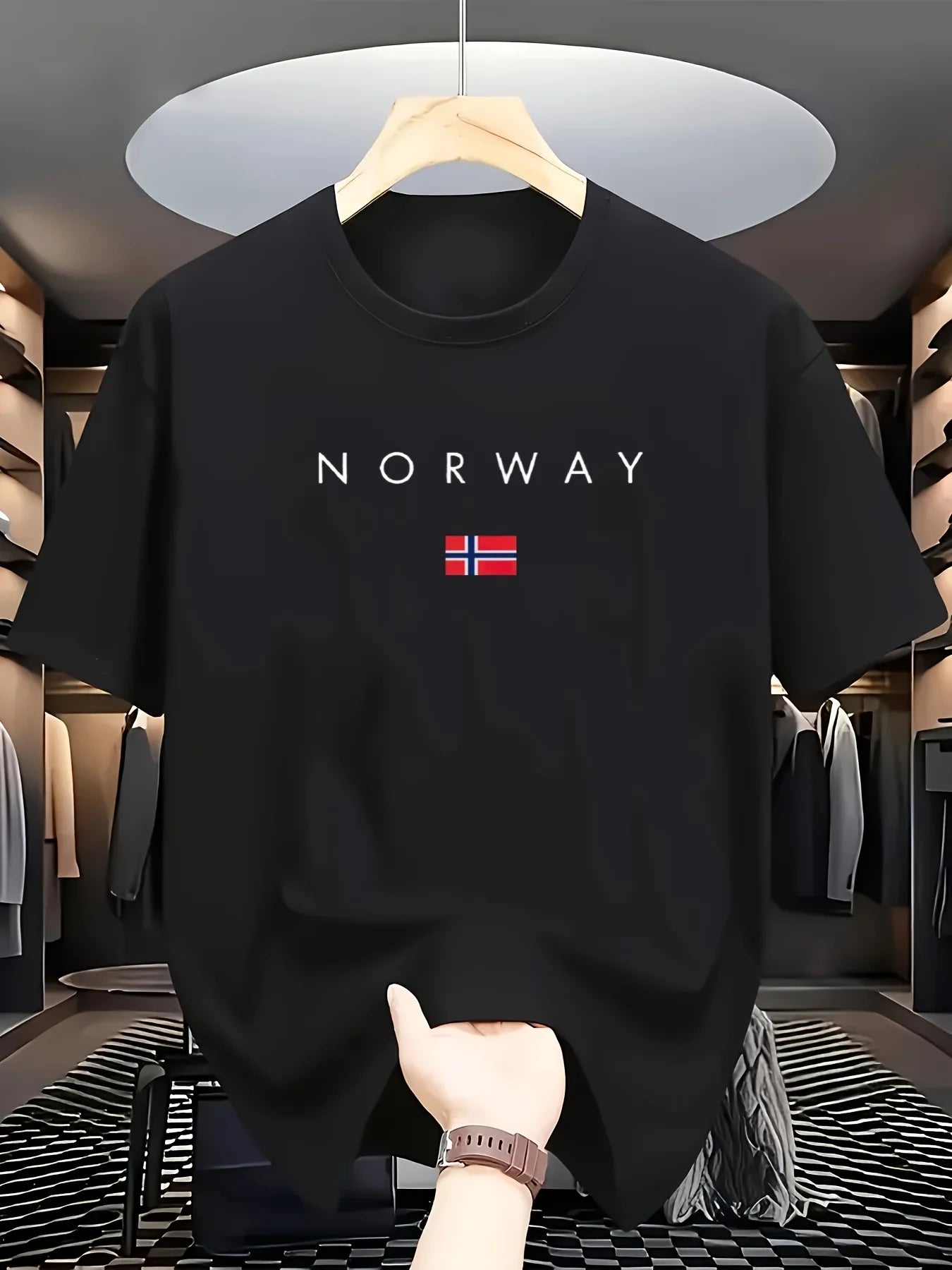 Men's summer 100% pure cotton fashionable sports casual loose NORWAY pattern printed round neck short sleeved T-shirt top