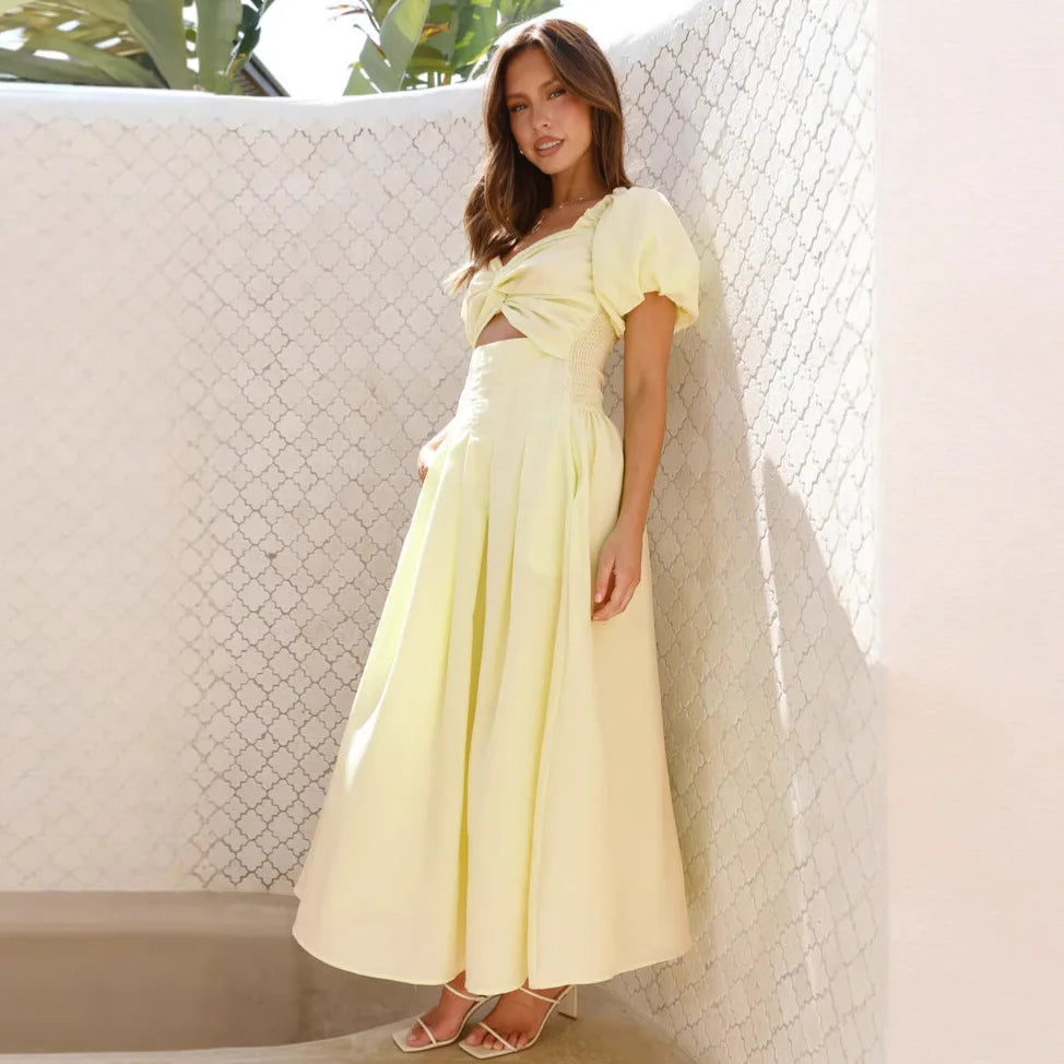 2025 Spring/summer Sexy Slim Fit Sexy Hollow Out Women's High-end Feeling Slim Fit Backless Vacation Style Mid Length Dress