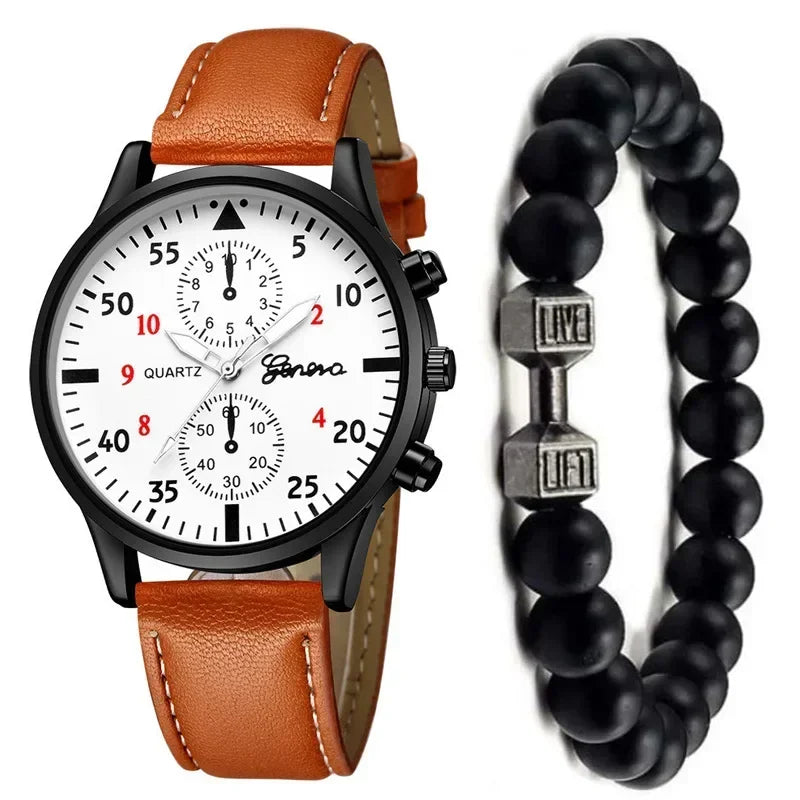 4/1pcs Men Watches Set Luxury Fashion Design Leather Watch Quartz Men Watch Clock Gift Montre Homme Relogio Masculino(no Box)
