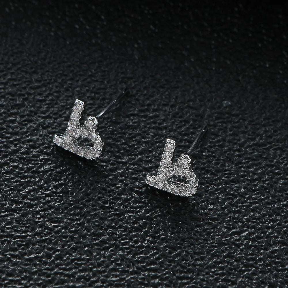 Arabic Love Letter Earrings for Women silver Plated AAA Zircon Earrings 2023 Luxury Aesthetic Jewelry Gift Wife Lover Jewelry