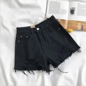 Summer New Style Wide Leg Pants Candy Color Ripped Denim Shorts Female High Waist Green A-line Women Jeans Hot Shorts Pants