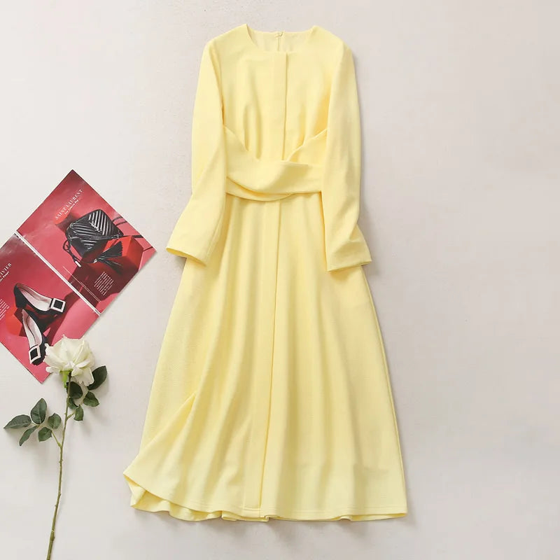 Princess Dress Kate Middleton Yellow Dress long Sleeve Women Dress