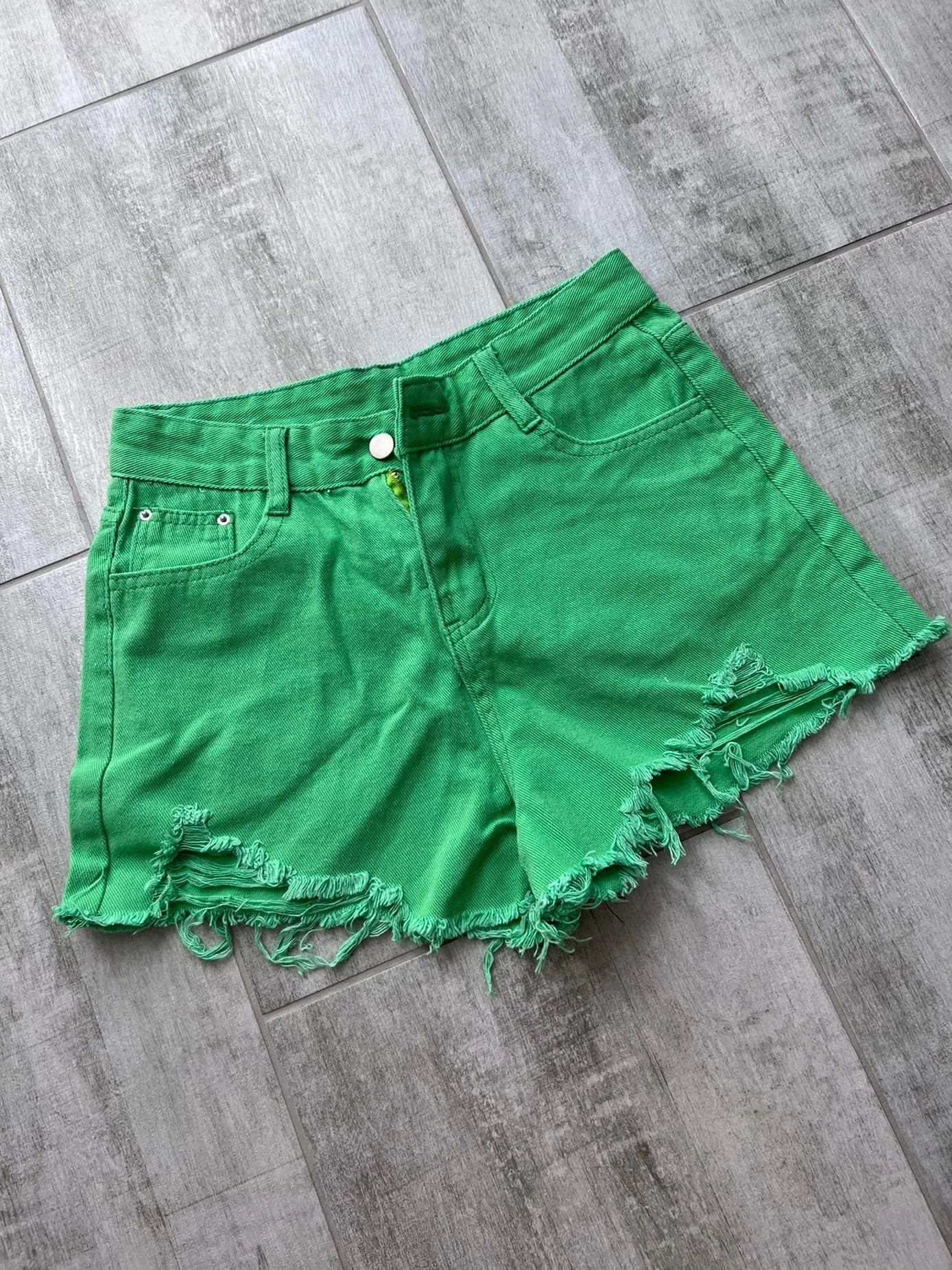 Summer New Style Wide Leg Pants Candy Color Ripped Denim Shorts Female High Waist Green A-line Women Jeans Hot Shorts Pants