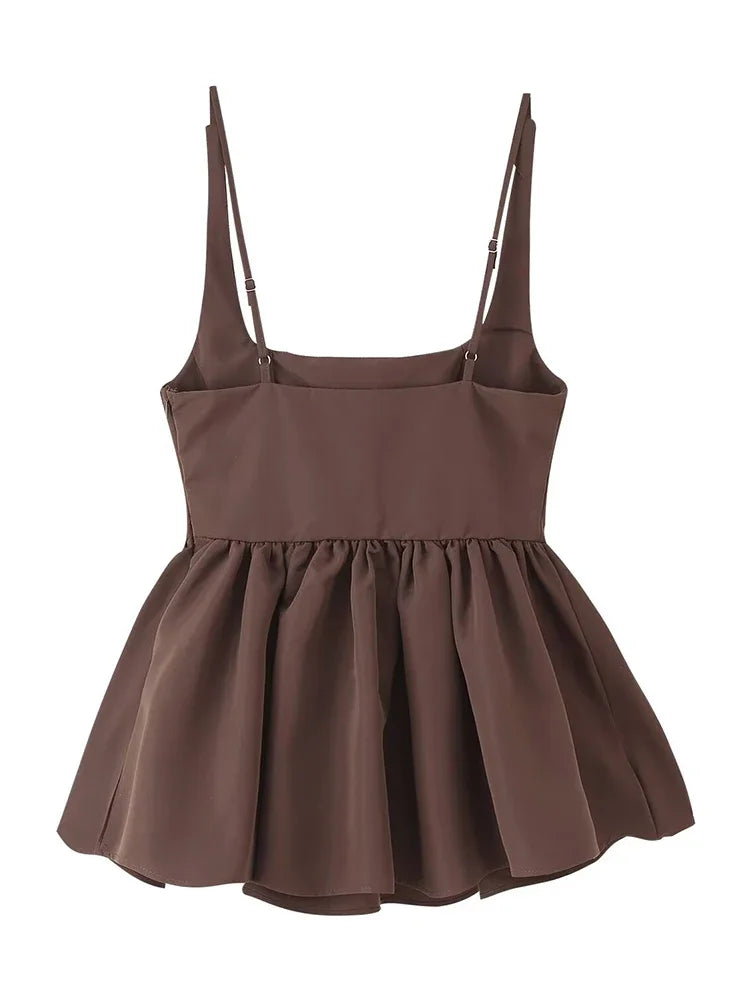 Chicheca Pelpum Summer Women Tops 2025 Office Lady Brown Elegant Tank Top Sleeveless New in Camis