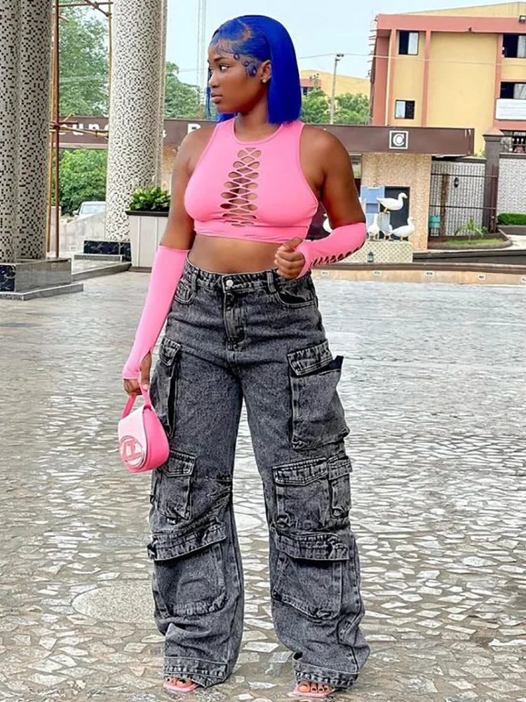 Wmstar Jeans Women Denim Bottom Boy Friend Straight Cargo Pants High Waist Korean New Fashion Streetwear Wholesale Dropshipping