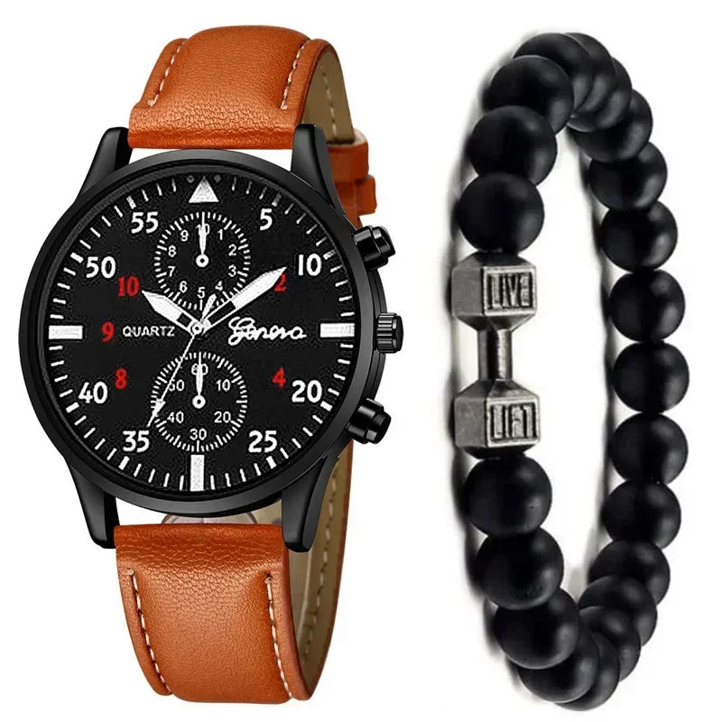 4/1pcs Men Watches Set Luxury Fashion Design Leather Watch Quartz Men Watch Clock Gift Montre Homme Relogio Masculino(no Box)