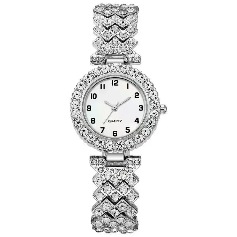 2pcs Luxury Fashion Women Watch Set Silver Strap Ladies Quartz Wristwatch Alloy Bracelet for Ladies Jewelry Set Clock Gift