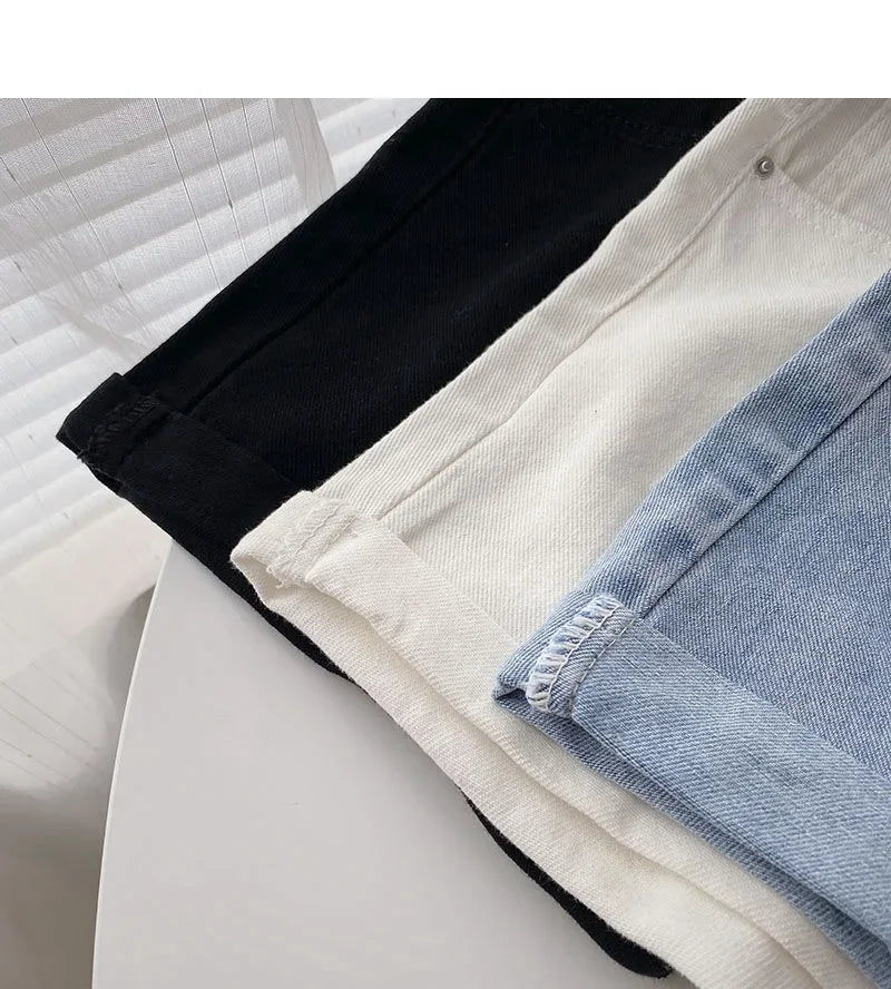 2022 New Spring Summer High-Waisted Slimming A- Line Denim Shorts Women's Loose-Fit Casual Heat Pants Rolled Edge Design