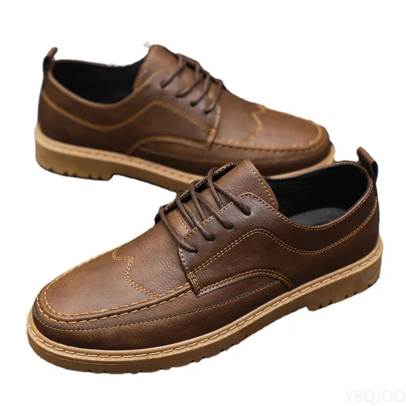 Men's Casual Leather Shoes Trendy Summer Breathable Black Work Shoes Casual Classic Fashion Formal Comfortable Flat Shoes