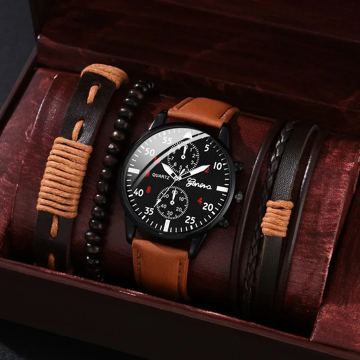 4/1pcs Men Watches Set Luxury Fashion Design Leather Watch Quartz Men Watch Clock Gift Montre Homme Relogio Masculino(no Box)