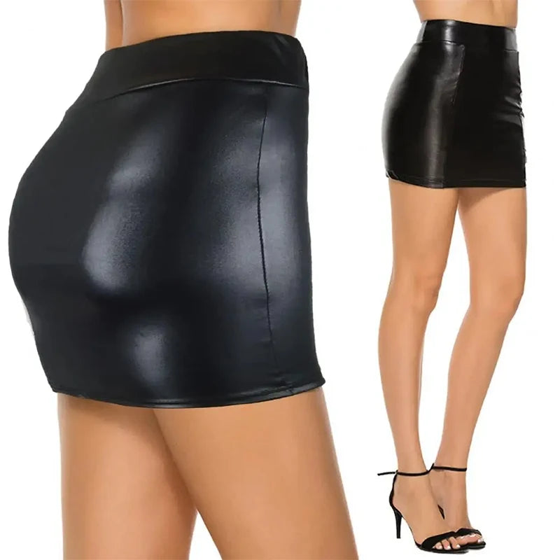 High-waist Tight Hip-hugging Skirt, Sexy Imitation Leather Hottie Skirt
