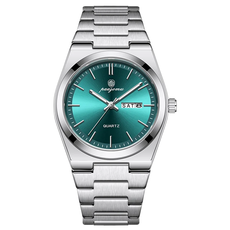 PENGAGAR Luxury Men Watch Date Week Waterproof Luminous Stainless Steel Watch For Man Casual Quartz Men's Watches Male Sport+Box