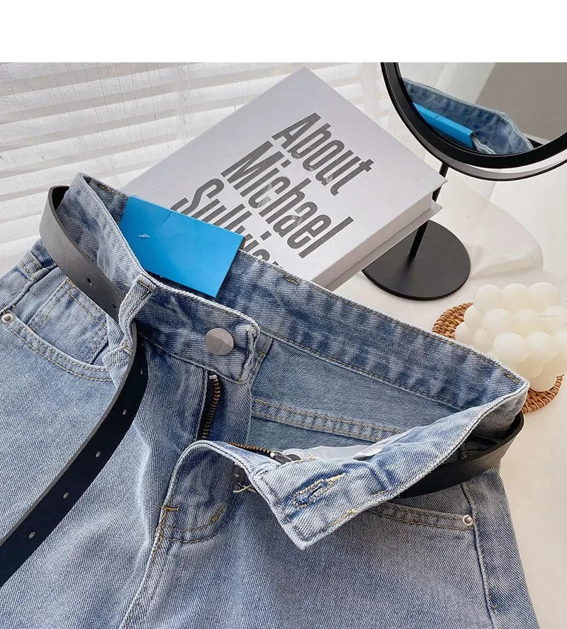 2022 New Spring Summer High-Waisted Slimming A- Line Denim Shorts Women's Loose-Fit Casual Heat Pants Rolled Edge Design