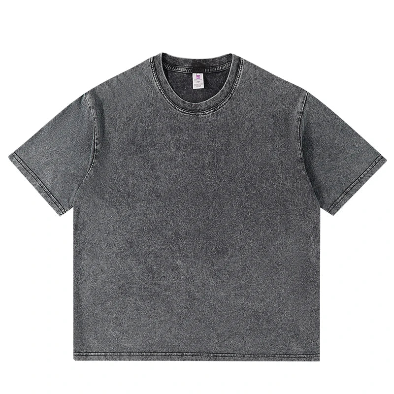 Washed Vintage T-Shirts Men's Street Hip Hop Retro Punk T Shirt Harajuku Casual 250gsm Cotton Short Sleeve Acid Wash TShirts Top