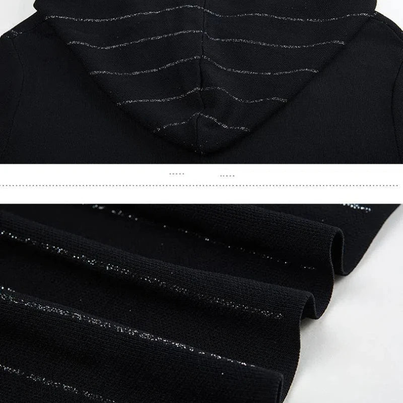 Temperamen Fashion Dresses Autumn Winter New WomenHooded Bright Silk Lacing Long Sleeve Loose Mid-length A-line Knitted Dress