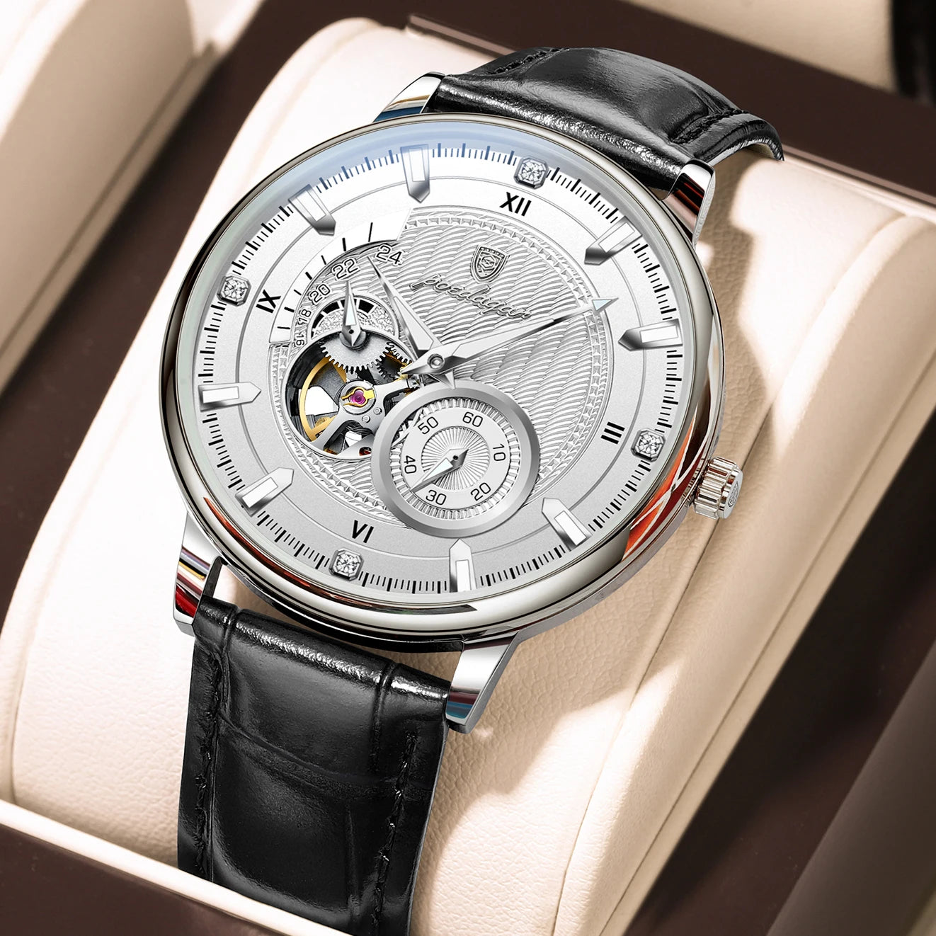 POEDAGAR Sports Luxury Men Clock Waterproof Luminous Man Watch Hollow Tourbillon Automatic Mechanical Leather Men's Watches Male