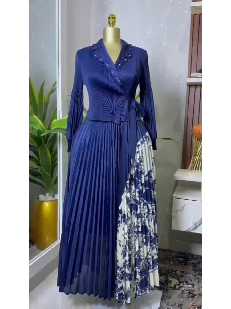 EGRM 2025 Spring New Pleated A-line Dress elegant Suit Collar Mid To Long Style Waist Cinching Slimming Women Folds Skirt 6G5972