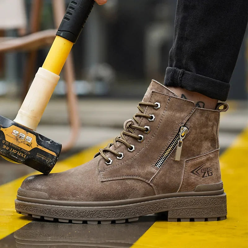 Latest 2024 Fashion Pig Skin Anti Scald Welding Shoes Indestructible Steel Toe Cap Nail Proof Men Safety Work Boots Sneakers