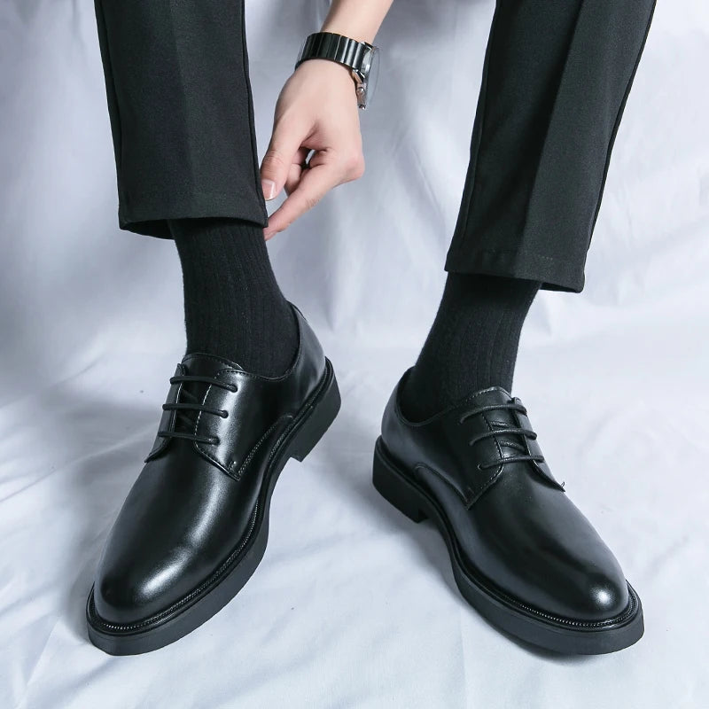 Lace-up Office Social Shoes Male Party Weeding Shoes Luxury Derby Dress Leather Men Shoes Men Spring/Autumn Formal Shoes For Men