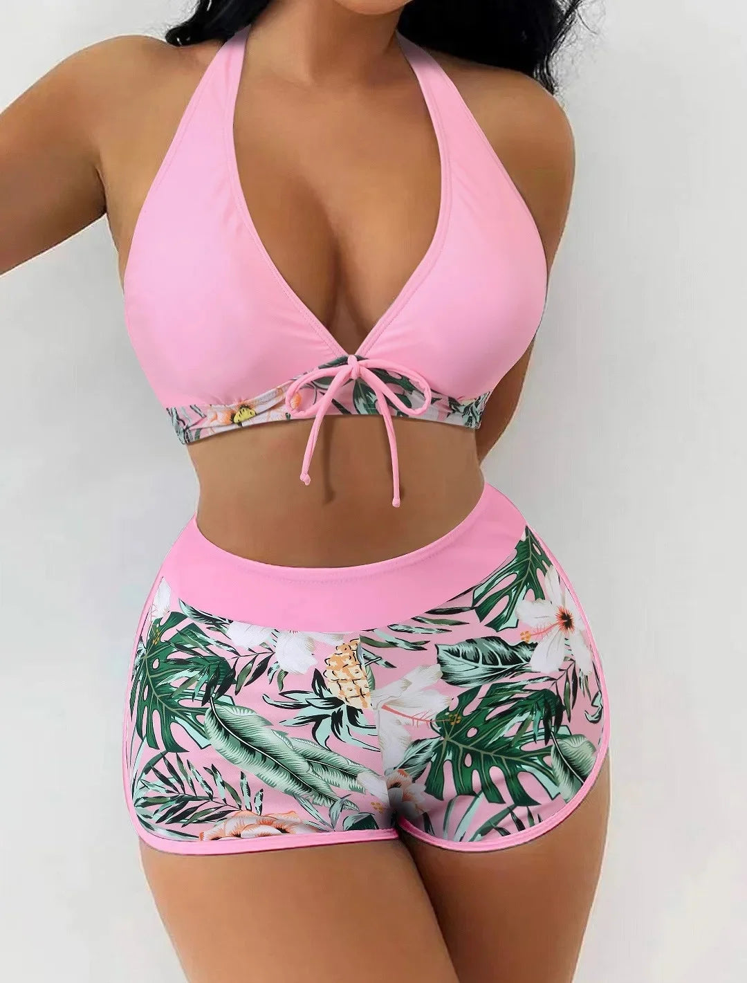 Sexy Print Halter Neck Bikini Set High Waist Women's Swimsuit Cross-Border New Arrival Hot Sale Of The Season Trendy Split Desig