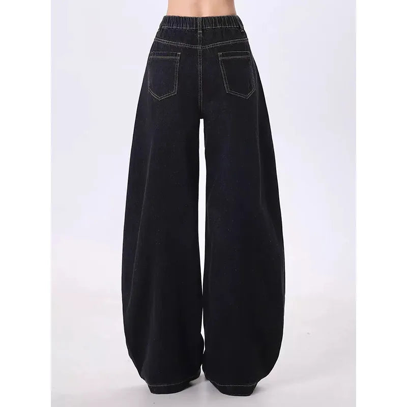 2025 NEW Women's Splicing Blue Jeans High Street Straight Leg Fashion Y2K Style American Spring Oversized Women's Loose Jeans