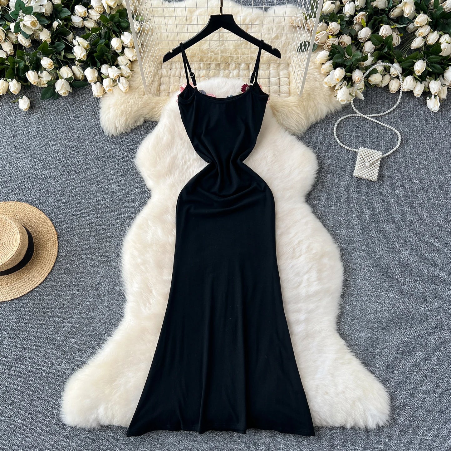 sweet sleeveless Three-dimensional flower slip Dress Chic Elegant Vestidos Vintage party Women Fashion pencil dresses