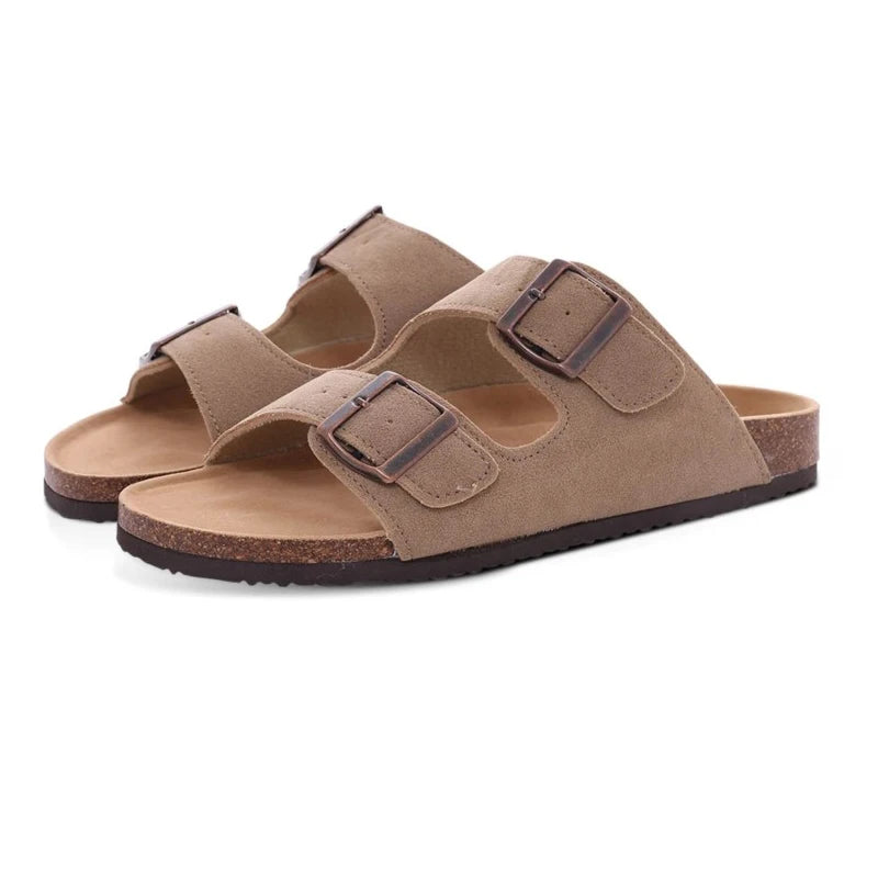 Pallene New Summer Women's Slippers With Arch Support Slip-On Outdoor Slides Cork Footbed Sandals With Adjustable Double Buckle