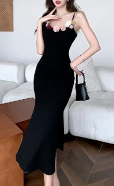 sweet sleeveless Three-dimensional flower slip Dress Chic Elegant Vestidos Vintage party Women Fashion pencil dresses