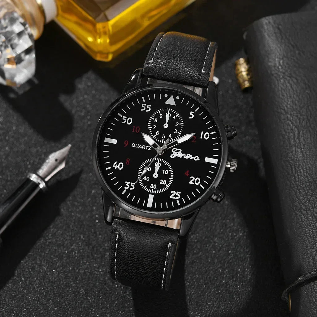 4/1pcs Men Watches Set Luxury Fashion Design Leather Watch Quartz Men Watch Clock Gift Montre Homme Relogio Masculino(no Box)