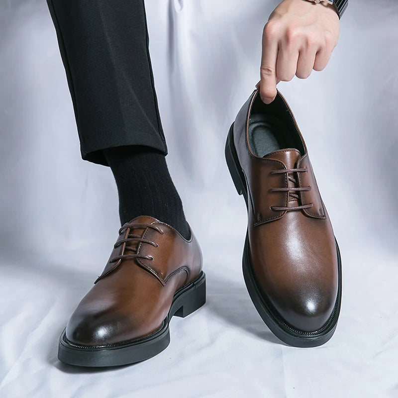 Lace-up Office Social Shoes Male Party Weeding Shoes Luxury Derby Dress Leather Men Shoes Men Spring/Autumn Formal Shoes For Men