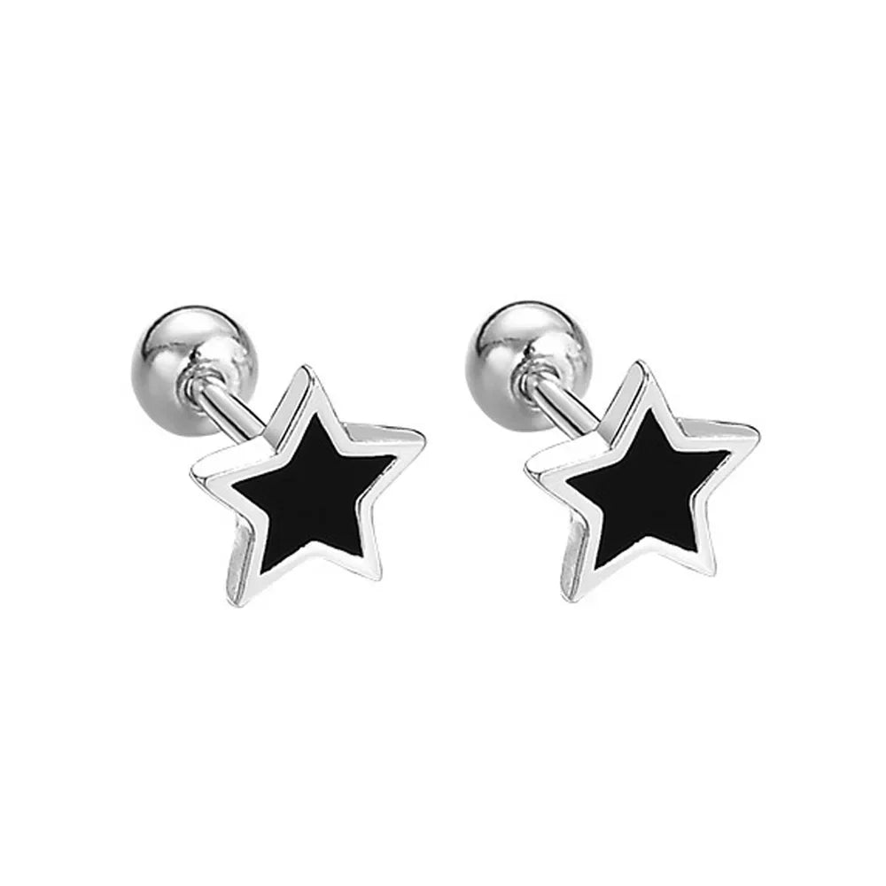 925 Sterling Silver Black heart Star Round Small Stud Earrings for Women Luxury High Quality Wedding Party Jewelry Gift