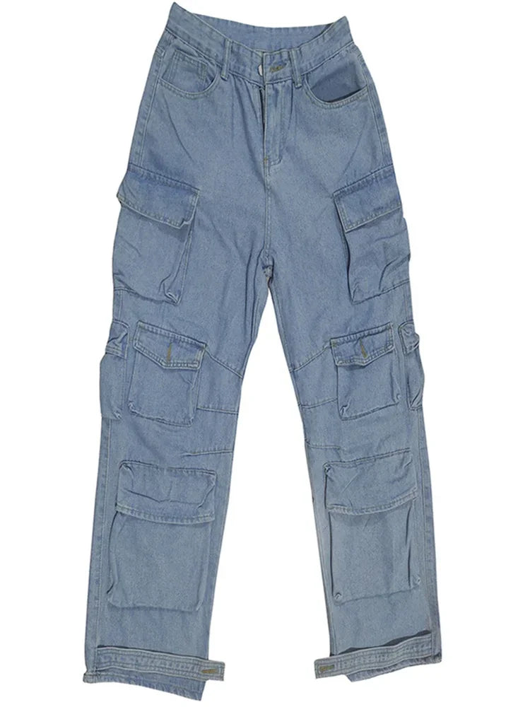 Wmstar Jeans Women Denim Bottom Boy Friend Straight Cargo Pants High Waist Korean New Fashion Streetwear Wholesale Dropshipping
