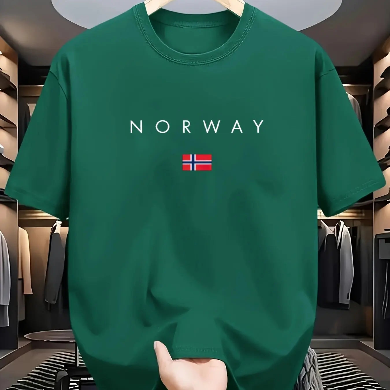 Men's summer 100% pure cotton fashionable sports casual loose NORWAY pattern printed round neck short sleeved T-shirt top