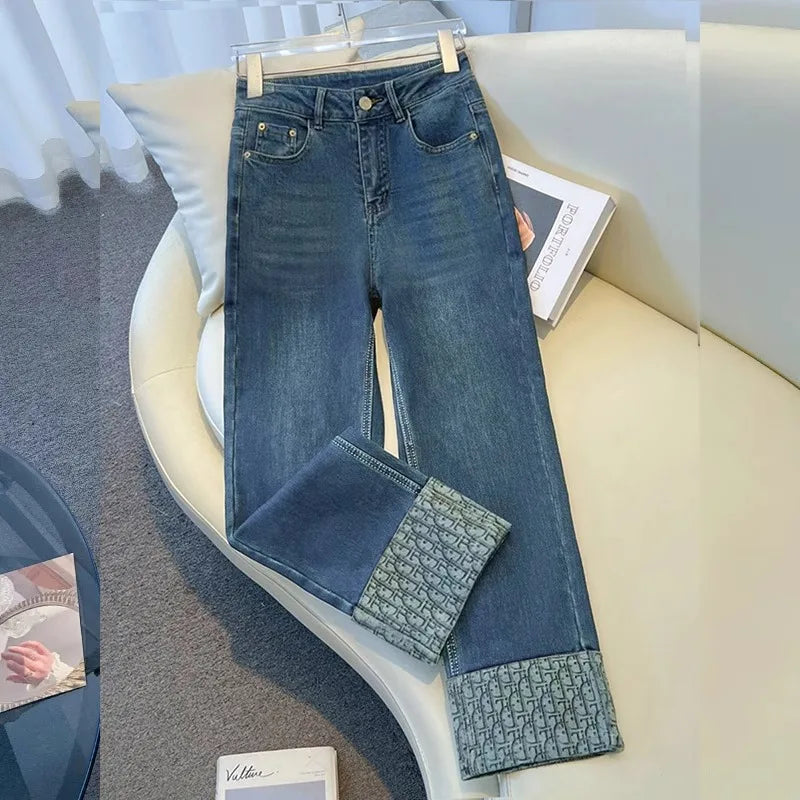 Korean Straight Jeans Women's 2025 New High Waist Ladies Wide Legs Spring Summer Casual Loose All-Match Pants Female Trouser